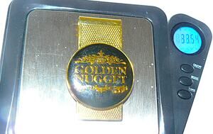 Vtg Golden Nugget Casino Gold Plated Money Clip Black Enamel Accent 2.1" Length
